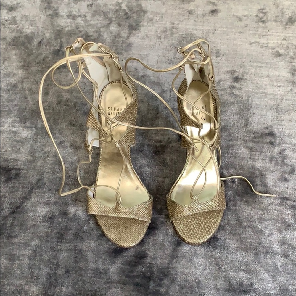 Stuart Weitzman gold strappy heels